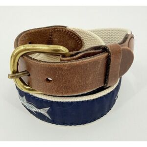 Leather Man Ltd. Tan Cotton Web Tarpon Belt Leather Brass Embroidered Men's 40